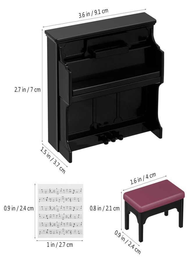 HEALLILY Mini Dollhouse Piano: Black Plastic Dollhouse Piano and Stool Set with Music Sheet for Scene Shooting Props Doll House Decoration, 3.58 X 2.75 X 1.45 Inches - Image 2